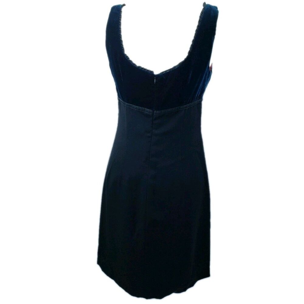 Y2K Nanette Lepore Empire Waist Dress Sz 10 Black Teal Velvet Bodice Whimsygoth - Picture 4 of 11